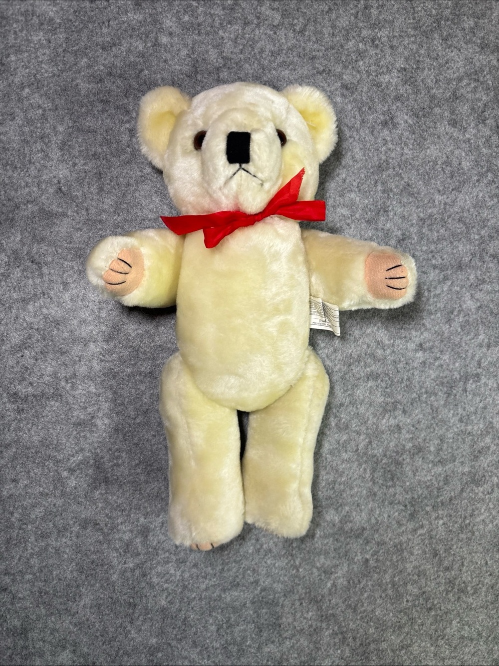 Vintage Cream Plush Teddy Bear with Red Bow
